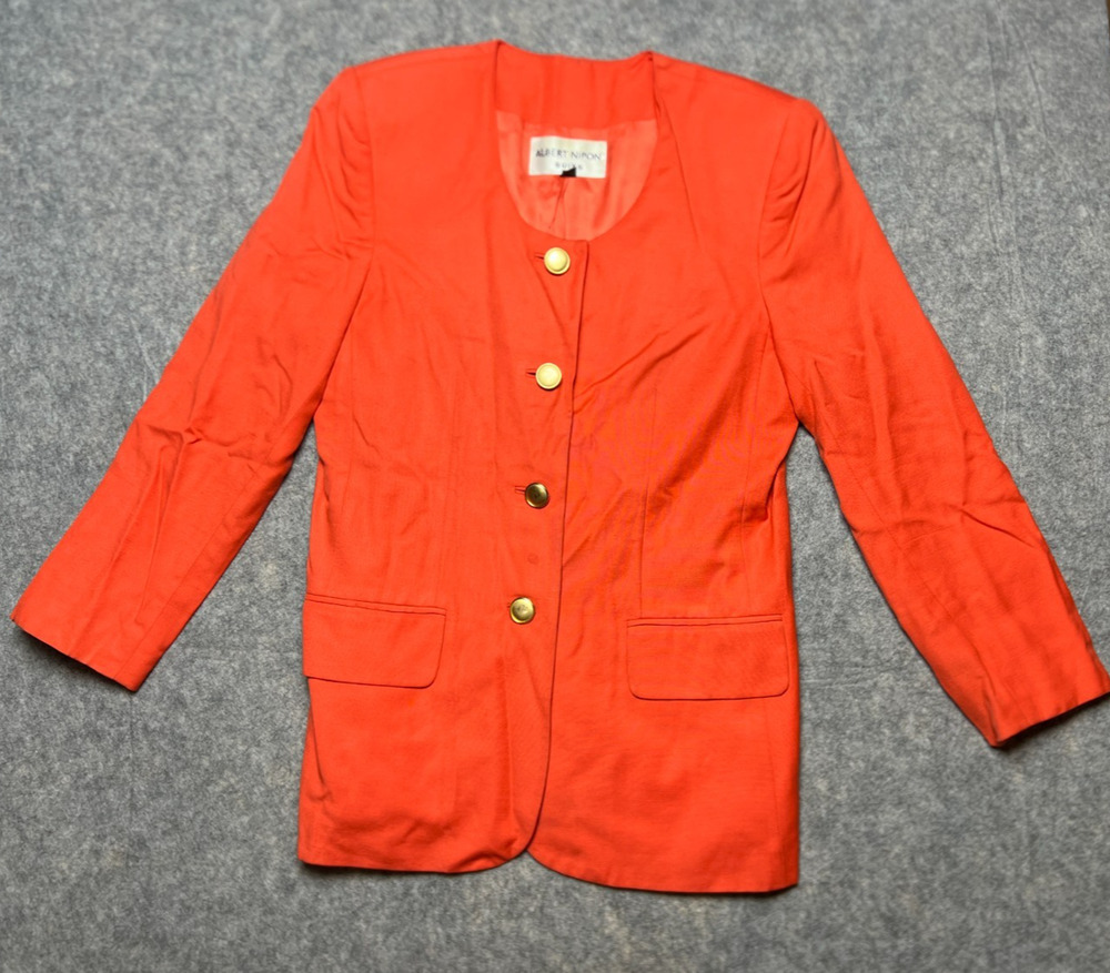 Albert Nipon Vibrant Orange Collarless Neckline Women's Blazer size 14